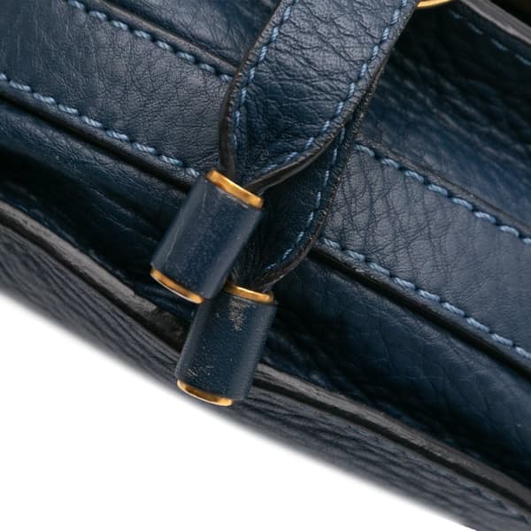Pre-owned Chloé Small Grained Leather Marcie Saddle Crossbody Blue