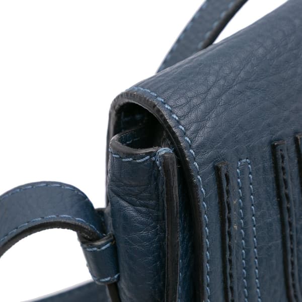 Pre-owned Chloé Small Grained Leather Marcie Saddle Crossbody Blue