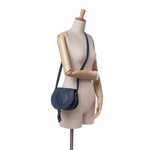 Pre-owned Chloé Small Grained Leather Marcie Saddle Crossbody Blue