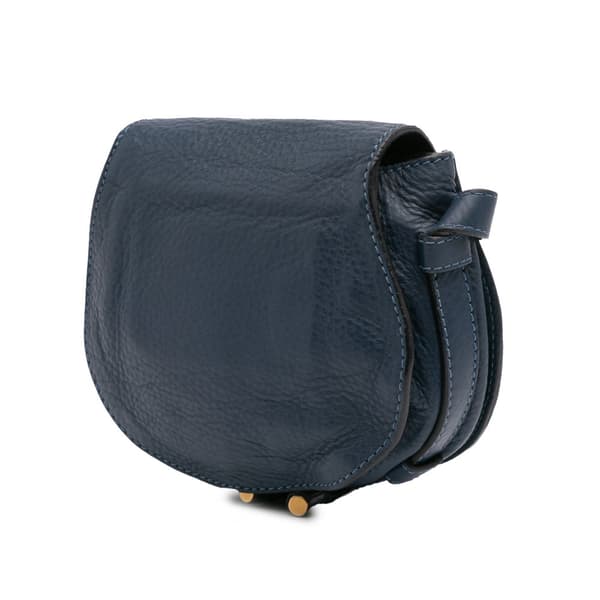 Pre-owned Chloé Small Grained Leather Marcie Saddle Crossbody Blue