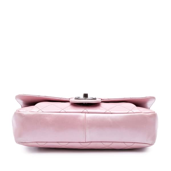 Pre-owned Chanel Medium CC Quilted Metallic Calfskin Coco Pleats Flap Pink