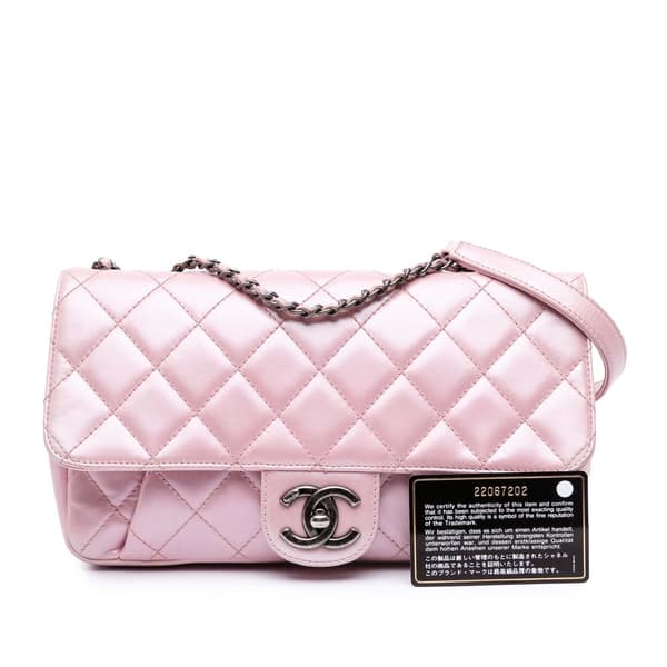 Pre-owned Chanel Medium CC Quilted Metallic Calfskin Coco Pleats Flap Pink