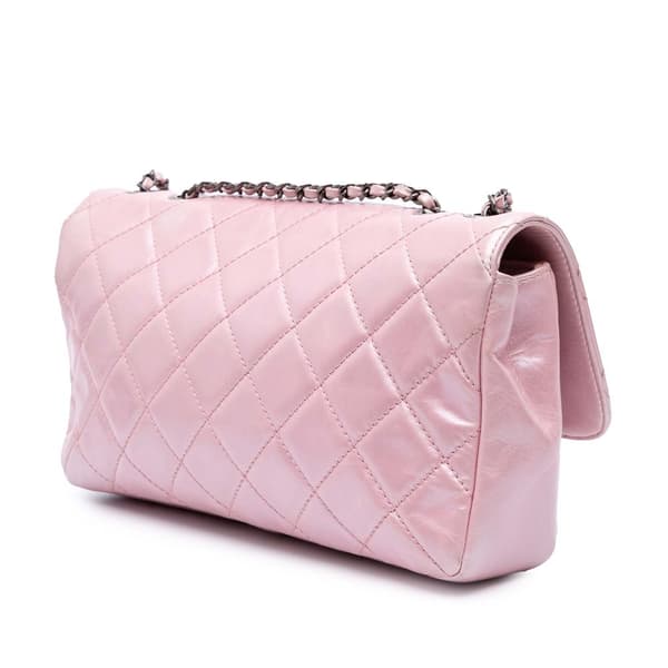 Pre-owned Chanel Medium CC Quilted Metallic Calfskin Coco Pleats Flap Pink