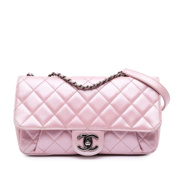 Pre-owned Chanel Medium CC Quilted Metallic Calfskin Coco Pleats Flap Pink