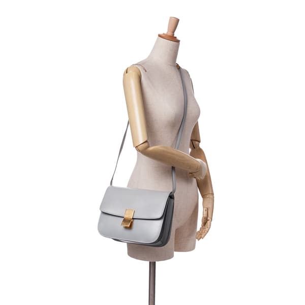 Pre-owned Celine Medium Calfskin Classic Box Gray
