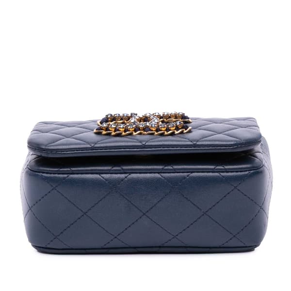 Pre-owned Chanel Mini Lambskin CC Crystal Full flap Blue