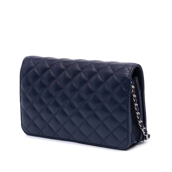 Pre-owned Chanel CC Quilted Lambskin Wallet on Chain Blue