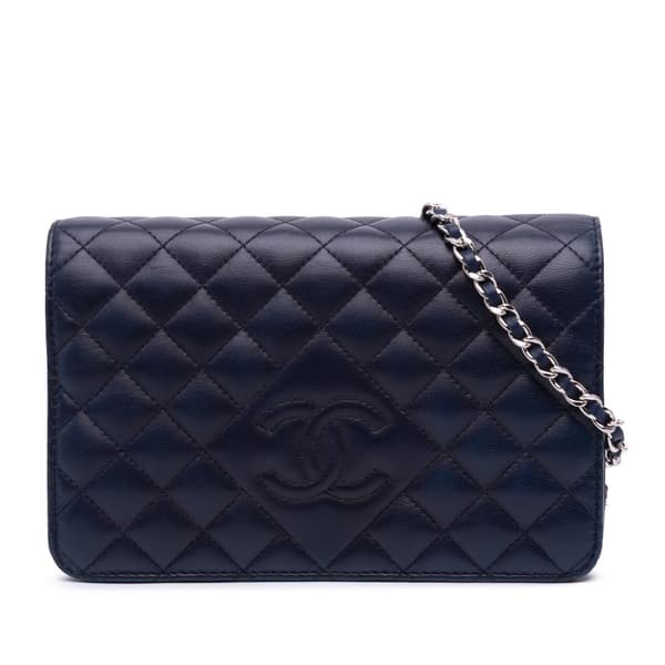 Pre-owned Chanel CC Quilted Lambskin Wallet on Chain Blue