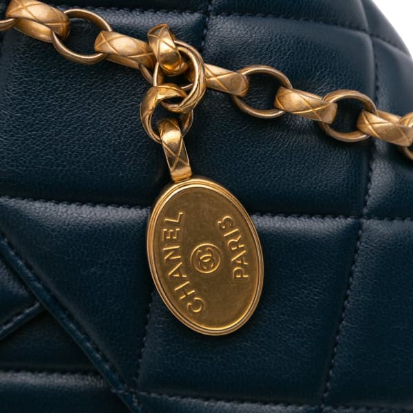 Pre-owned Chanel Mini Square CC Quilted Lambskin Flap Blue