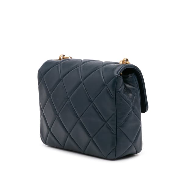 Pre-owned Chanel Mini Square CC Quilted Lambskin Flap Blue