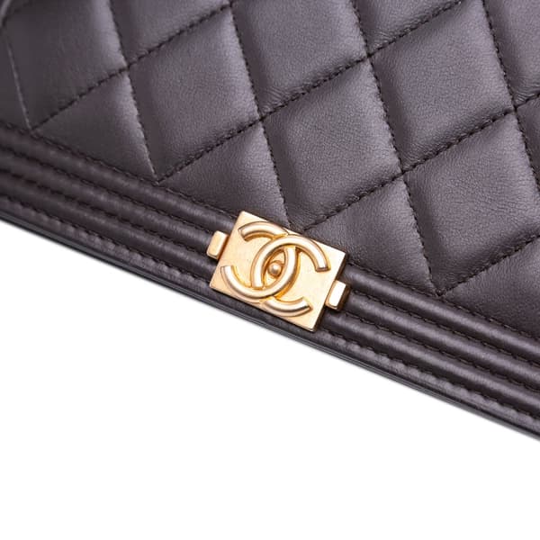 Pre-owned Chanel Quilted Lambskin Boy Wallet On Chain Brown