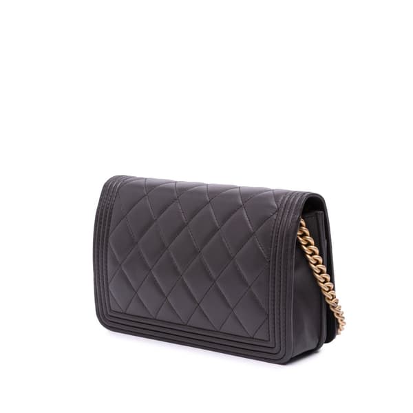 Pre-owned Chanel Quilted Lambskin Boy Wallet On Chain Brown