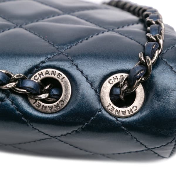 Pre-owned Chanel Quilted Glazed Calfskin Coco Pleats Flap Blue