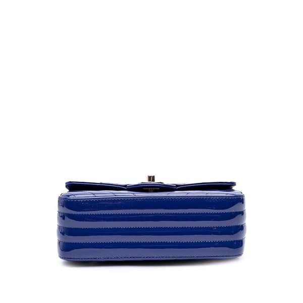 Pre-owned Chanel Mini Rectangular Classic Chevron Patent Single Flap Blue