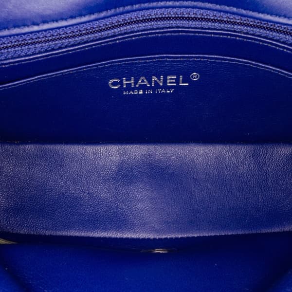 Pre-owned Chanel Mini Rectangular Classic Chevron Patent Single Flap Blue
