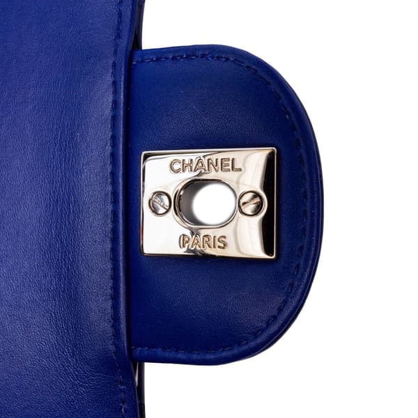 Pre-owned Chanel Mini Rectangular Classic Chevron Patent Single Flap Blue