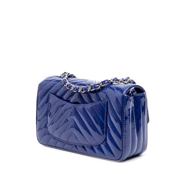 Pre-owned Chanel Mini Rectangular Classic Chevron Patent Single Flap Blue