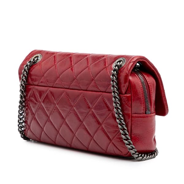 Pre-owned Chanel Medium Glazed Calfskin Duo Color Flap Red