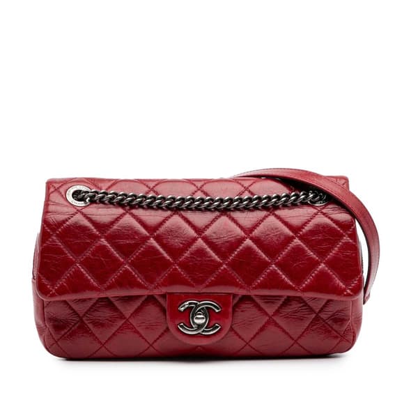 Pre-owned Chanel Medium Glazed Calfskin Duo Color Flap Red