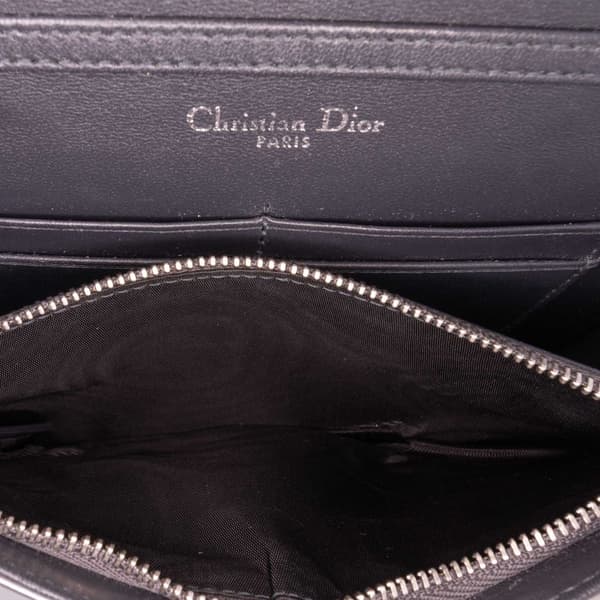 Pre-owned Dior Metallic Patent Microcannage Diorama Wallet on Chain Silver