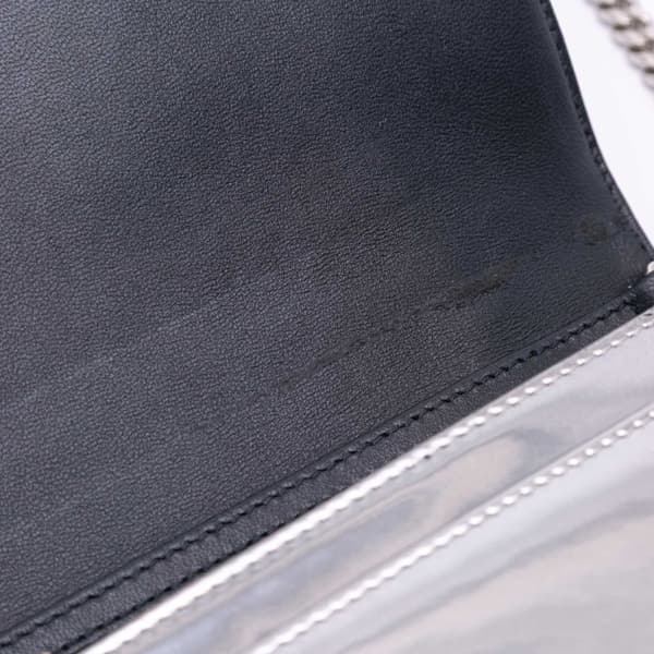 Pre-owned Dior Metallic Patent Microcannage Diorama Wallet on Chain Silver