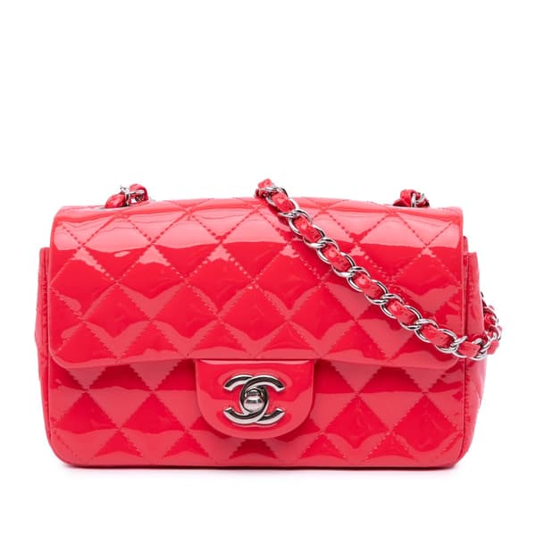 Pre-owned Chanel Mini Rectangular Classic Patent Single Flap Red