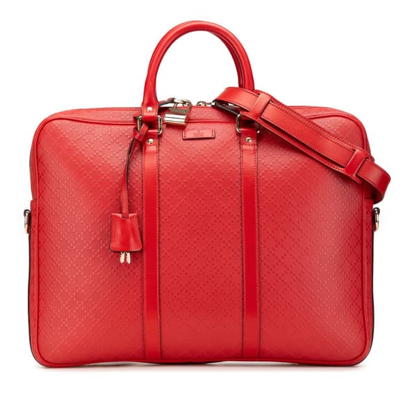 Pre-owned Gucci Leather Diamante Business Bag Red