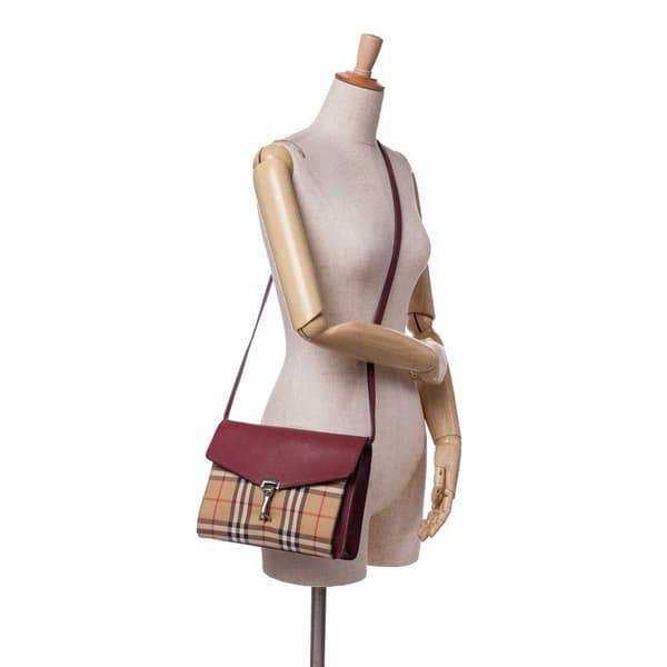Pre-owned Burberry Small Leather and House Check Canvas Derby Macken Crossbody Red