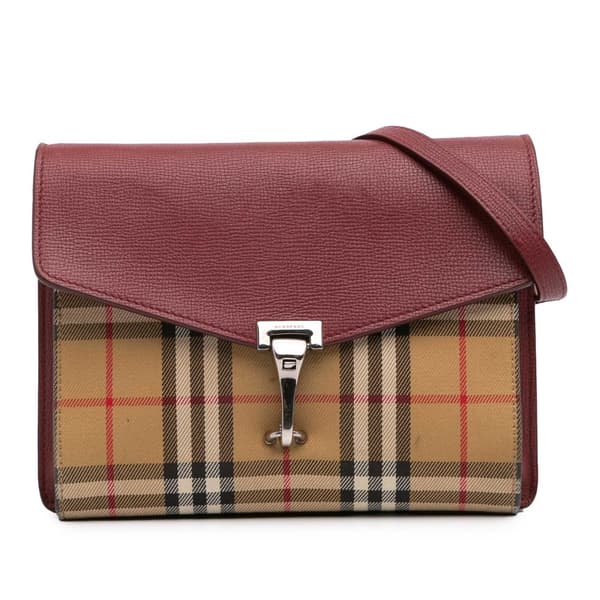 Pre-owned Burberry Small Leather and House Check Canvas Derby Macken Crossbody Red