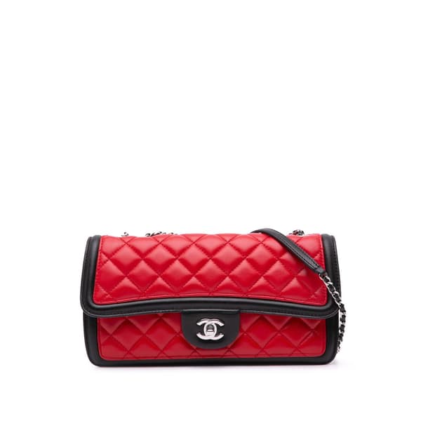 Pre-owned Chanel Medium Bicolor Quilted Lambskin Graphic Flap Red