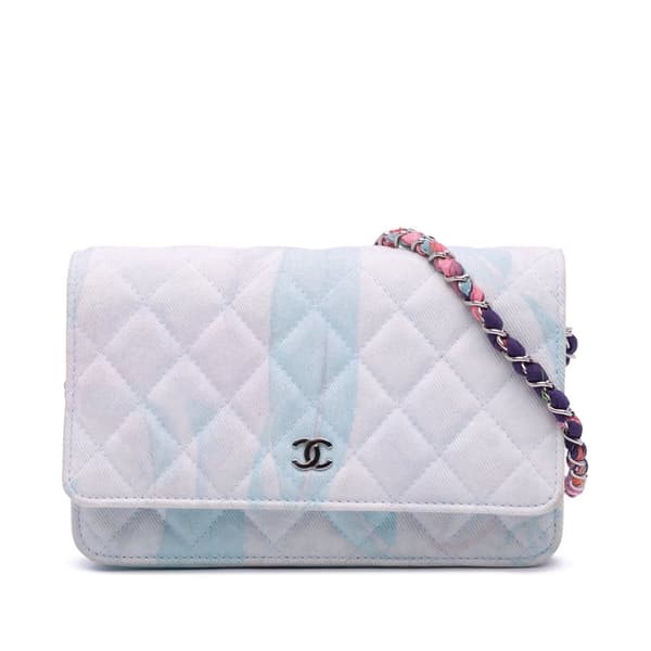 Pre-owned Chanel CC Quilted Canvas Jungle Jeans Wallet on Chain White