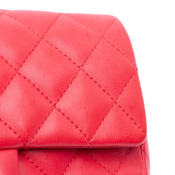 Pre-owned Chanel Mini Rectangular Classic Lambskin Single Flap Red