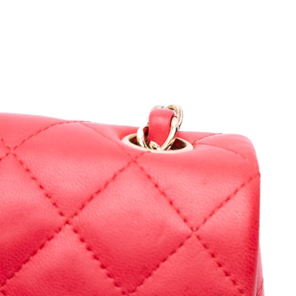 Pre-owned Chanel Mini Rectangular Classic Lambskin Single Flap Red