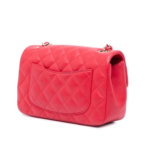 Pre-owned Chanel Mini Rectangular Classic Lambskin Single Flap Red