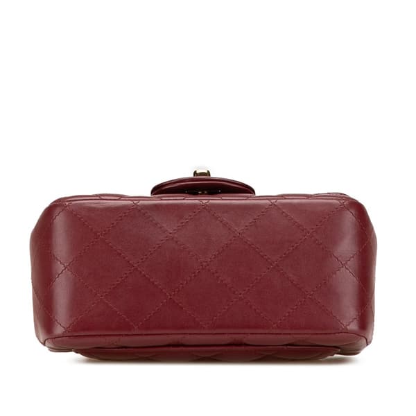Pre-owned Chanel Mini Square Classic Lambskin Single Flap Red