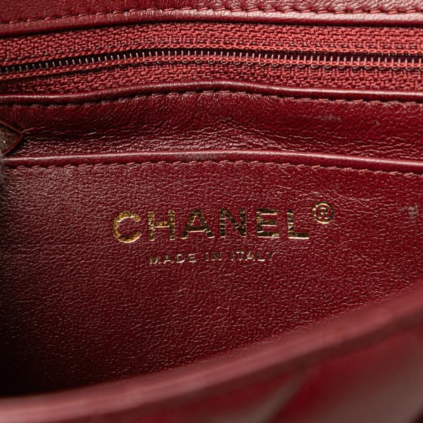 Pre-owned Chanel Mini Square Classic Lambskin Single Flap Red