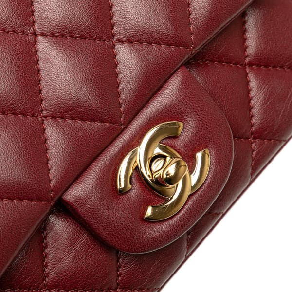 Pre-owned Chanel Mini Square Classic Lambskin Single Flap Red
