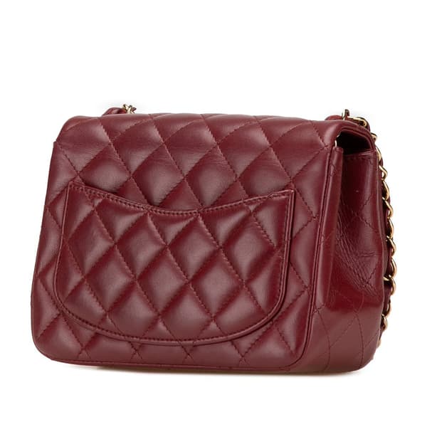 Pre-owned Chanel Mini Square Classic Lambskin Single Flap Red