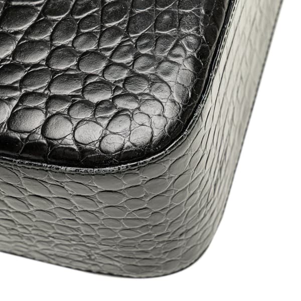Pre-owned Ferragamo Croc Embossed Leather Gancini Crossbody Black