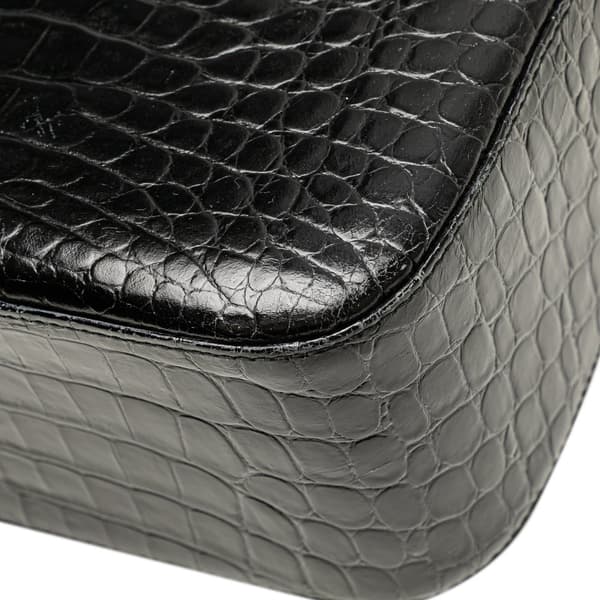 Pre-owned Ferragamo Croc Embossed Leather Gancini Crossbody Black