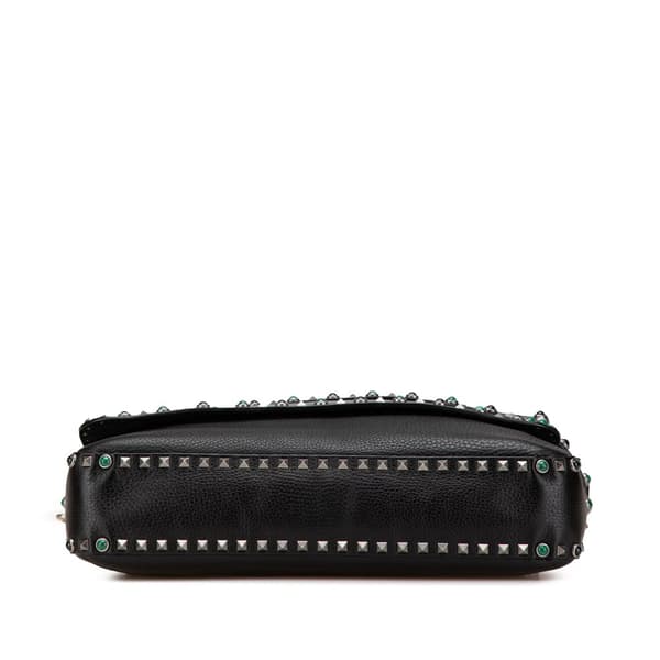 Pre-owned Valentino Pebbled Calfskin Rockstud Rolling Flap Messenger Bag Black