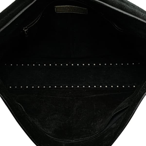Pre-owned Valentino Pebbled Calfskin Rockstud Rolling Flap Messenger Bag Black