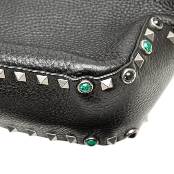 Pre-owned Valentino Pebbled Calfskin Rockstud Rolling Flap Messenger Bag Black