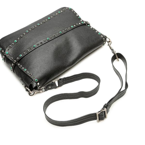 Pre-owned Valentino Pebbled Calfskin Rockstud Rolling Flap Messenger Bag Black