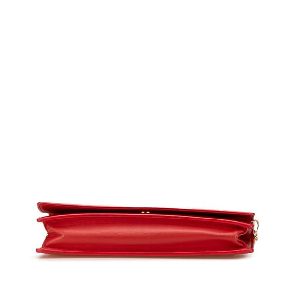Pre-owned Celine Leather Frame Wallet on Chain Red