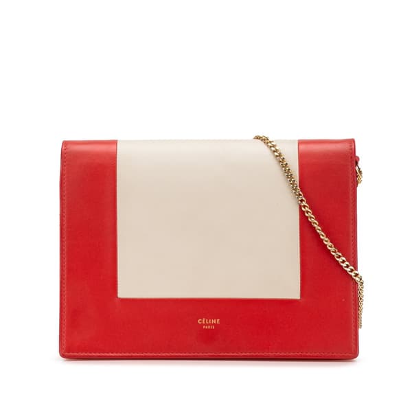 Pre-owned Celine Leather Frame Wallet on Chain Red