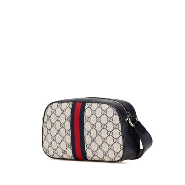 Pre-owned Gucci Small GG Supreme Textured Dollar Calfskin Web Ophidia Camera Bag Brown