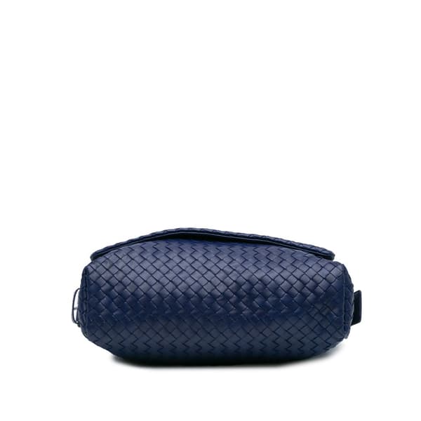 Pre-owned Bottega Veneta Nappa Intrecciato Flap Crossbody Blue