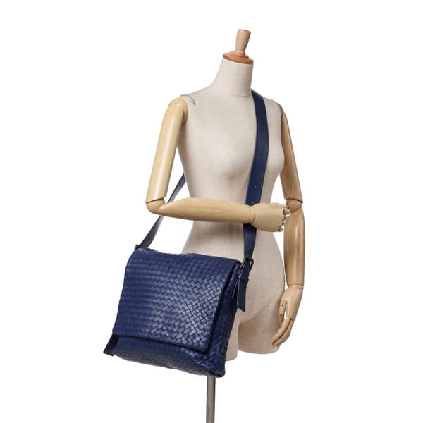 Pre-owned Bottega Veneta Nappa Intrecciato Flap Crossbody Blue
