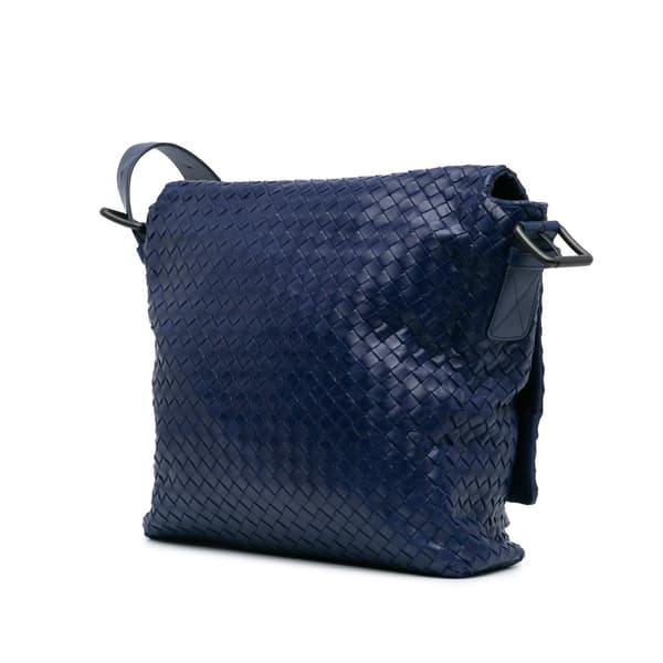 Pre-owned Bottega Veneta Nappa Intrecciato Flap Crossbody Blue
